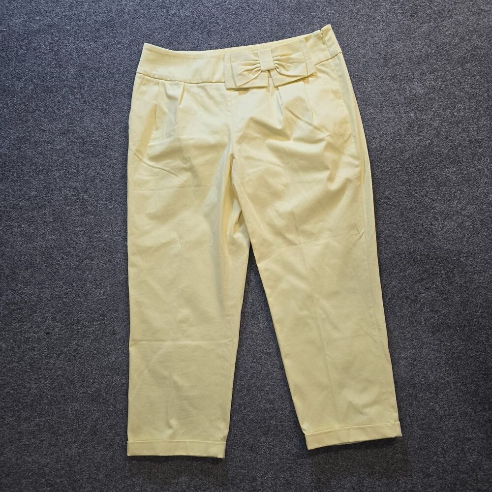 J Peterman Pants Womens Size 12 Yellow Bow Side Zip Cropped Capri Summer Preppy